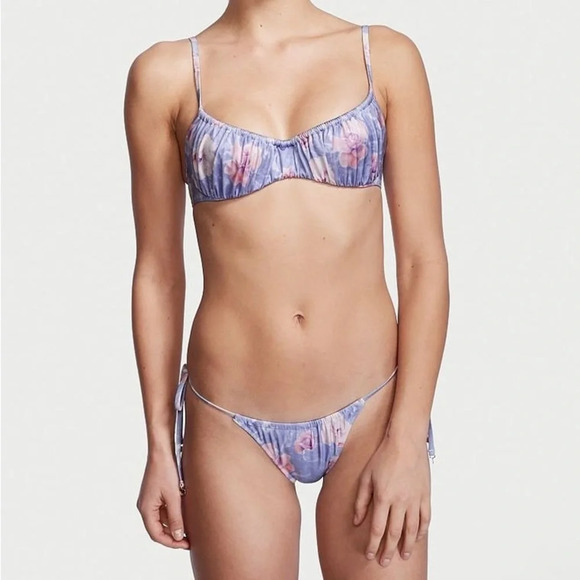 VICTORIA’S SECRET RUCHED FLORAL WICKED PUSH UP WITHOUT PADDING TOP & BOTTOM SET - Picture 1 of 6